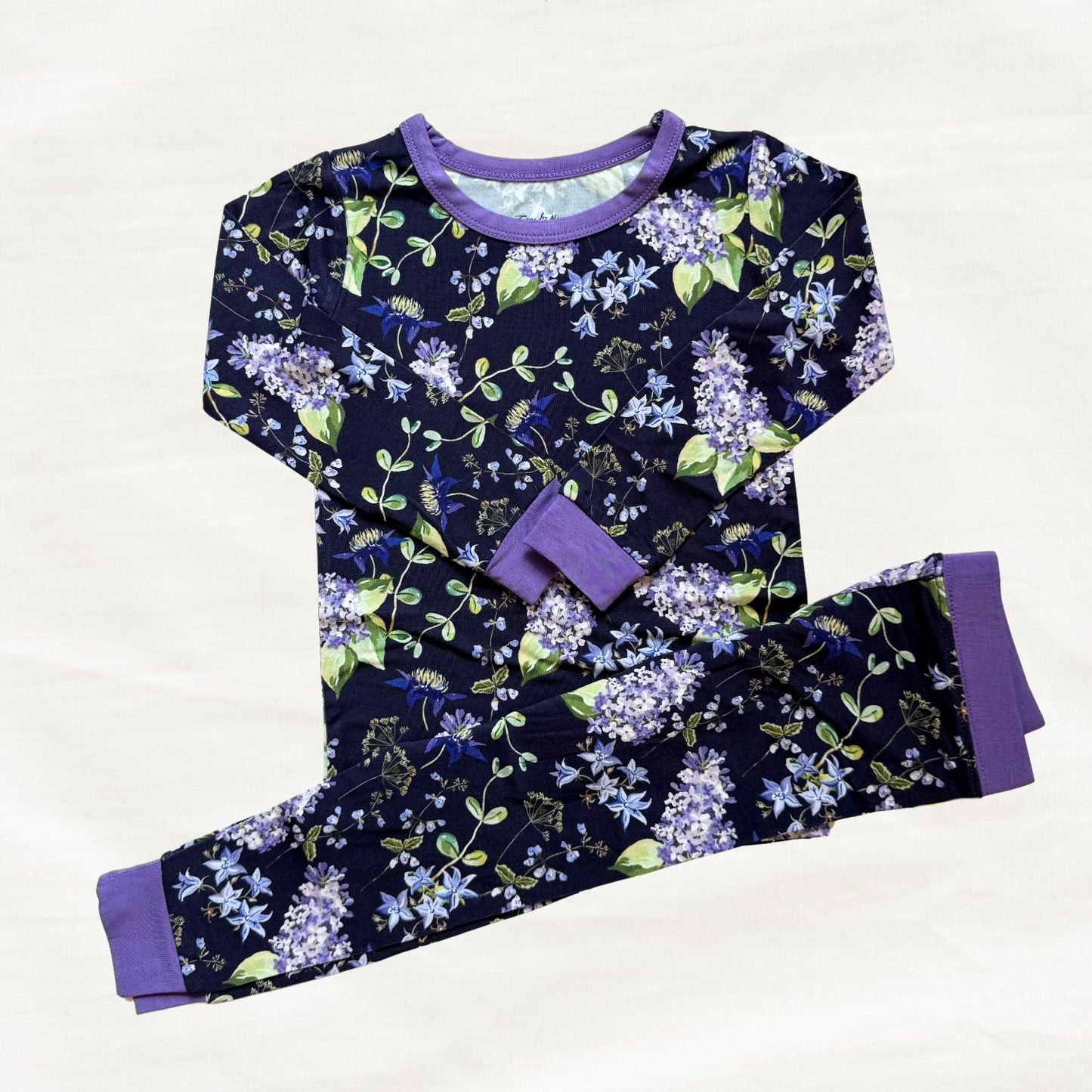 Lilac print baby & children's bamboo pajama set