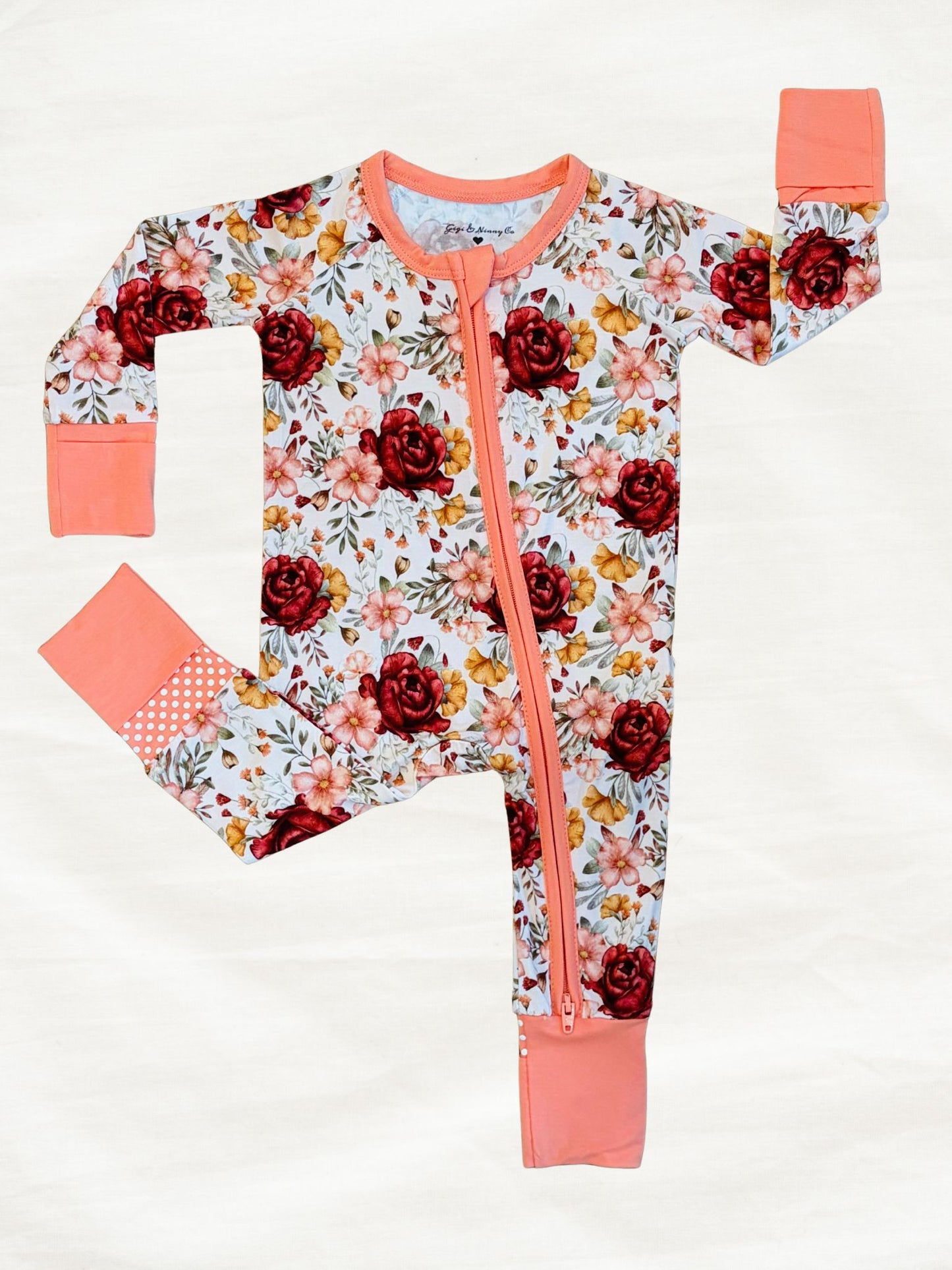 rose print floral bamboo zippy pajama