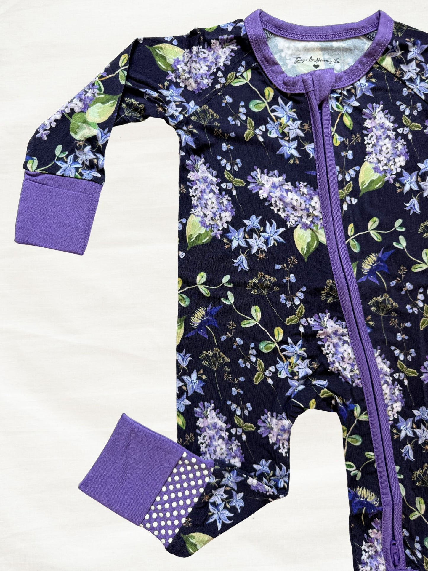 Lilac print bamboo zippy