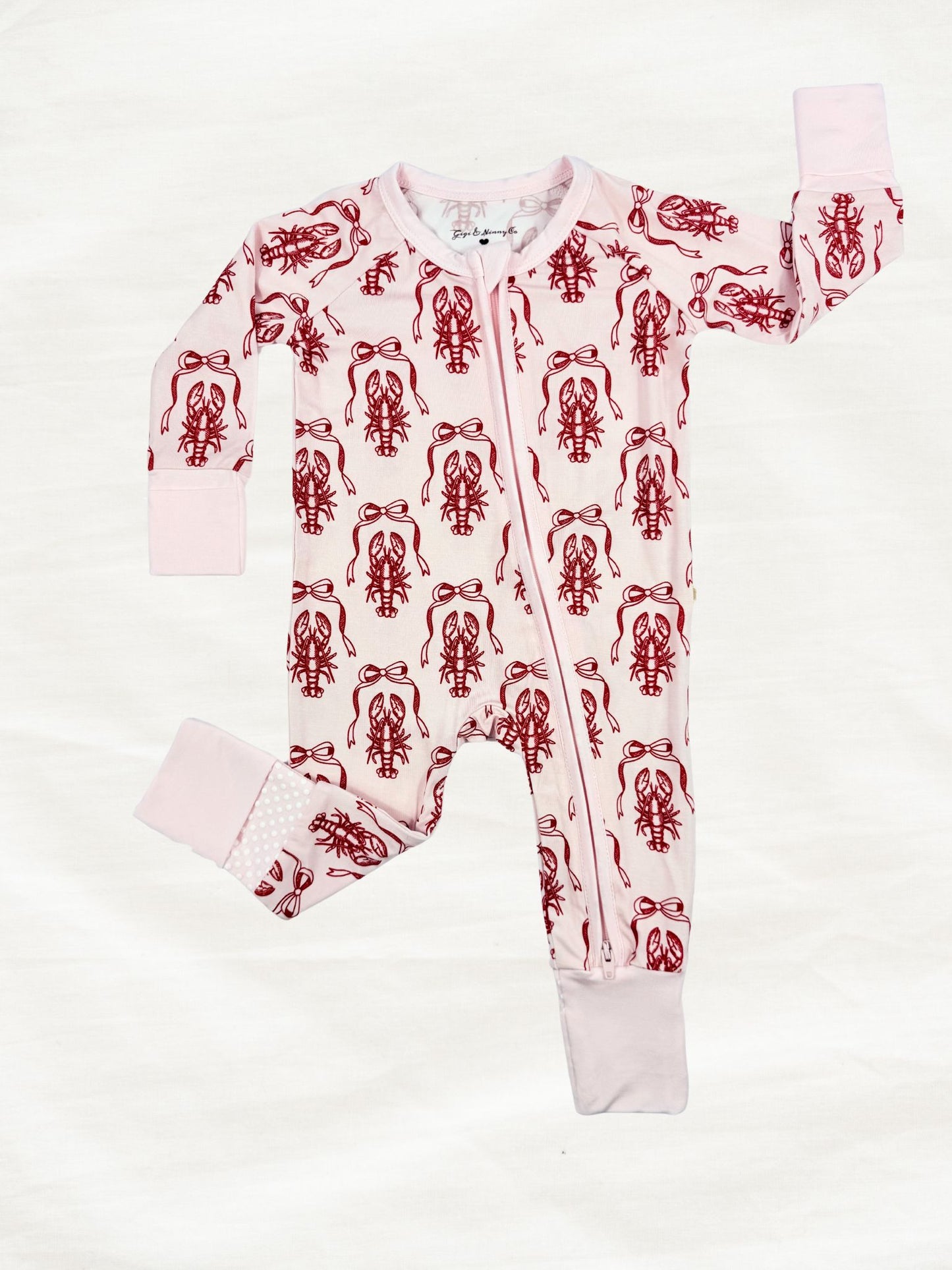 baby zippy with lobster and bow pattern